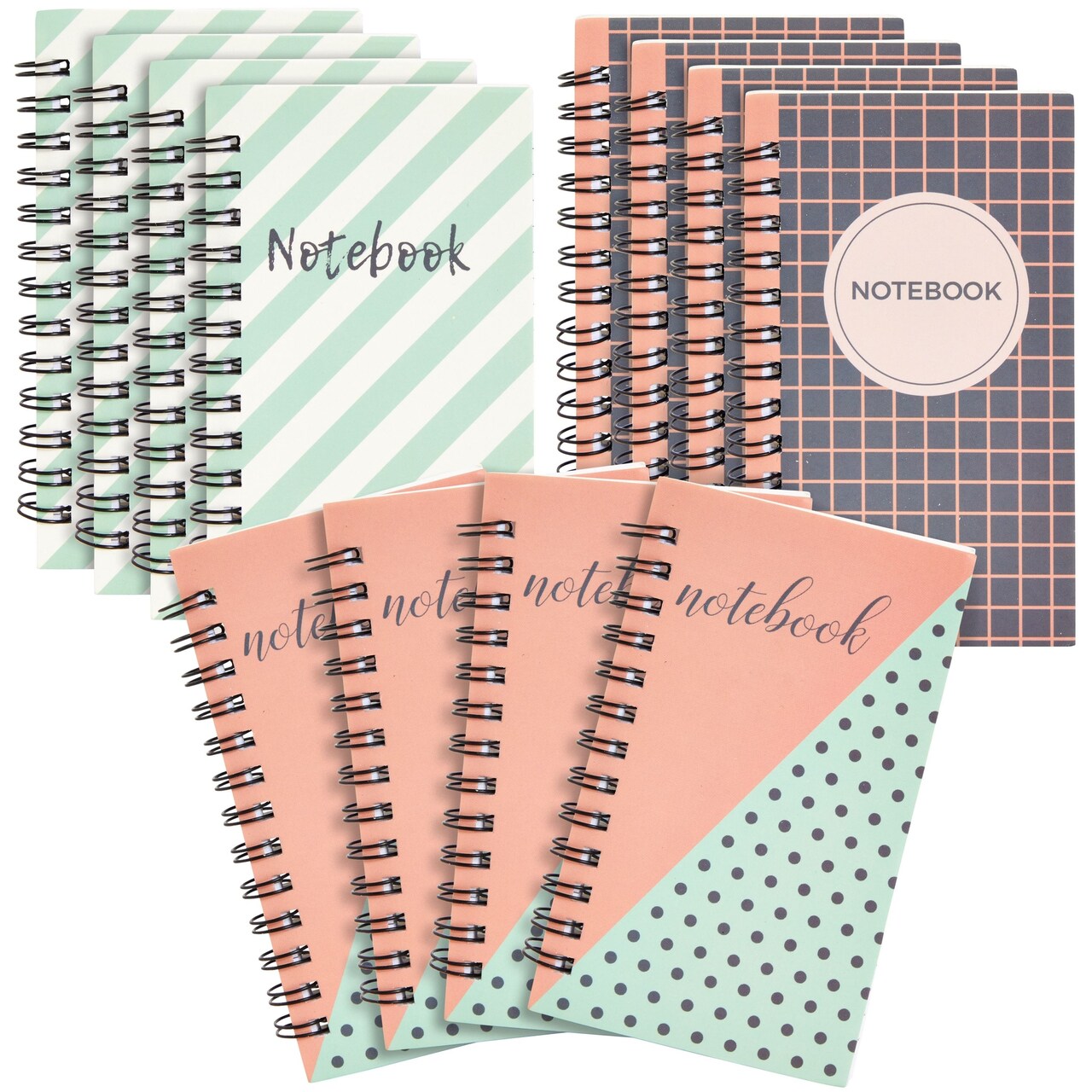 12 Pack Small Spiral Bound Pocket Sized Notebook with Lined Pages, 50 Sheets Each, 3 Designs (3x5 In)